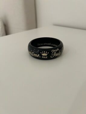 Jessica Kagan Cushman Black Resin Bangle with Cream Script Accents